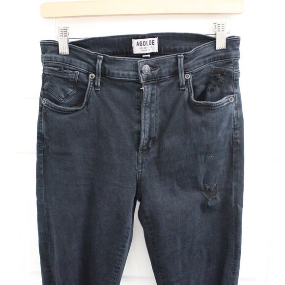 Agolde Black Distressed Skinny Jeans Size 28 Raw Edge Hem - Picture 3 of 4
